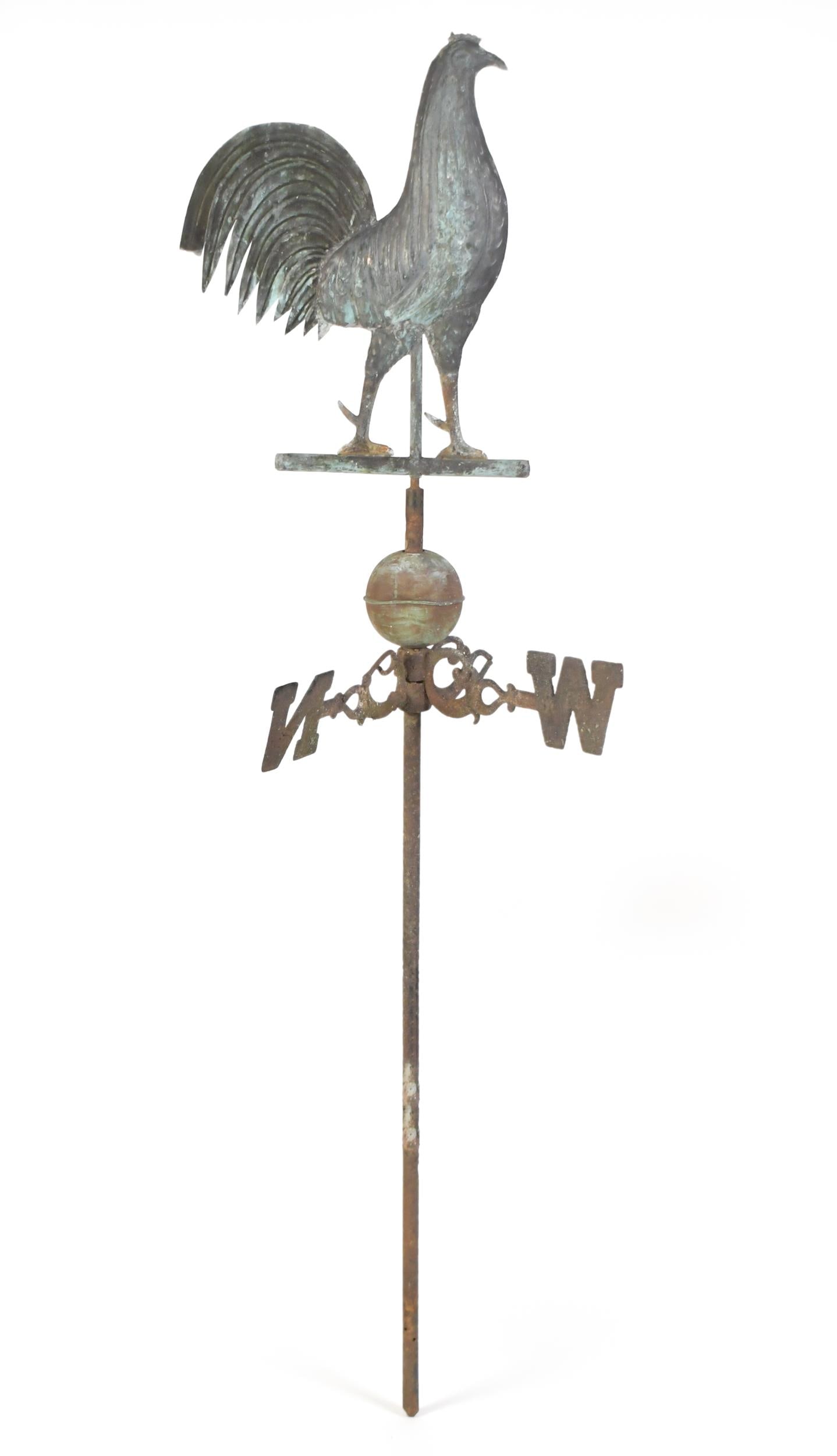 19TH C. COPPER ROOSTER WEATHERVANE. (1 of 10)