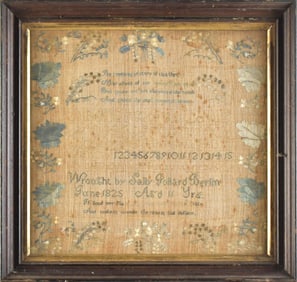 19TH C. NEW ENGLAND NEEDLEWORK SAMPLER.