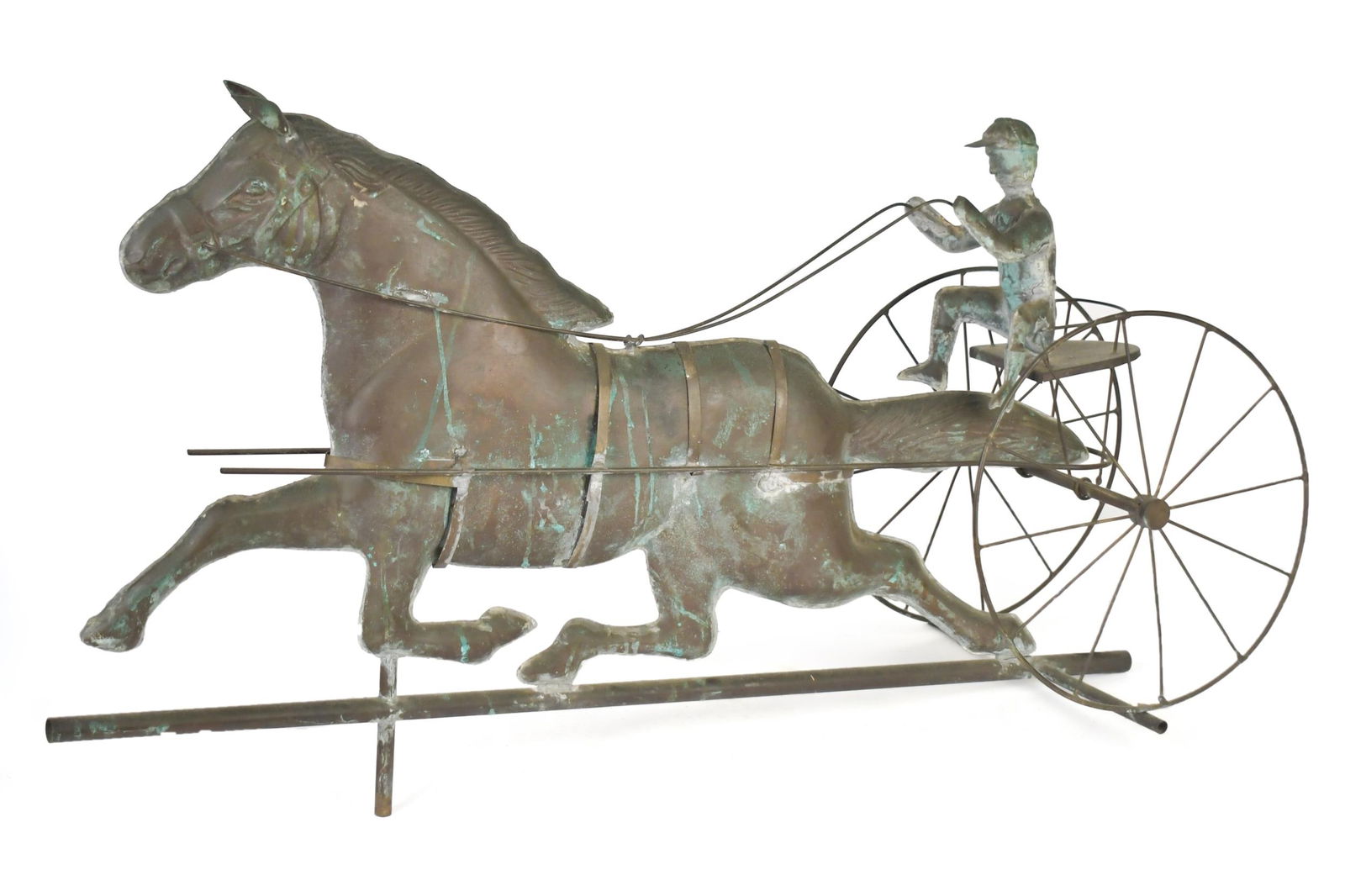 20TH C. COPPER HORSE & SULKY WEATHERVANE (1 of 13)