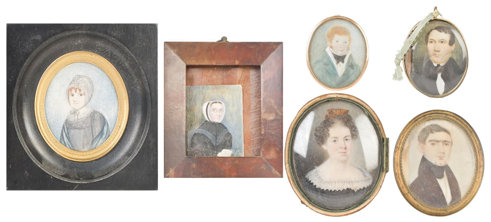 SIX 19TH C. MINIATURE PORTRAIT PAINTINGS. (1 of 16)