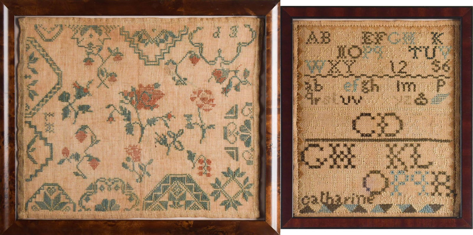 TWO 19TH C. NEEDLEWORK SAMPLERS. (1 of 16)
