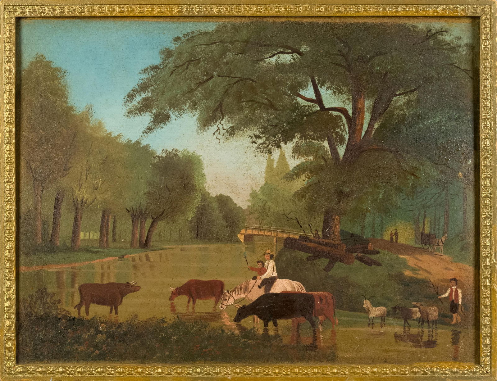 19TH C. PRIMITIVE OIL, LANDSCAPE. (1 of 8)