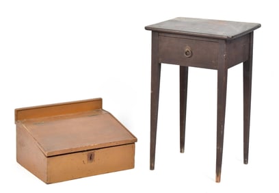 19TH C. DESK BOX AND STAND, 2 PCS.
