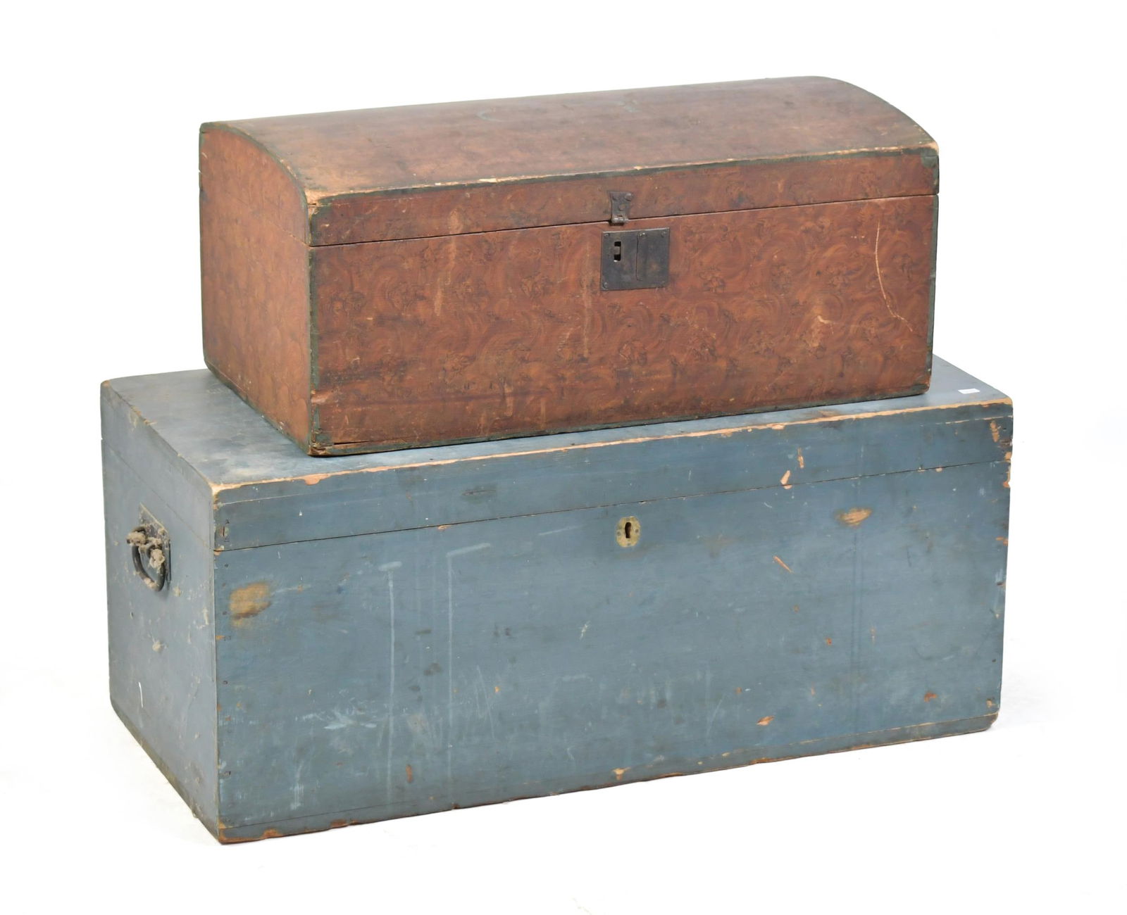 TWO 19TH C. STORAGE BOXES INCLUDING CONTENTS. (1 of 13)