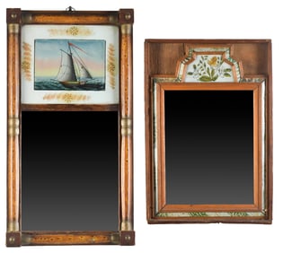 TWO SMALL ANTIQUE EGLOMISE MIRRORS.