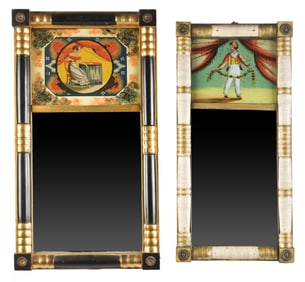 TWO 19TH C. EGLOMISE WALL MIRRORS.