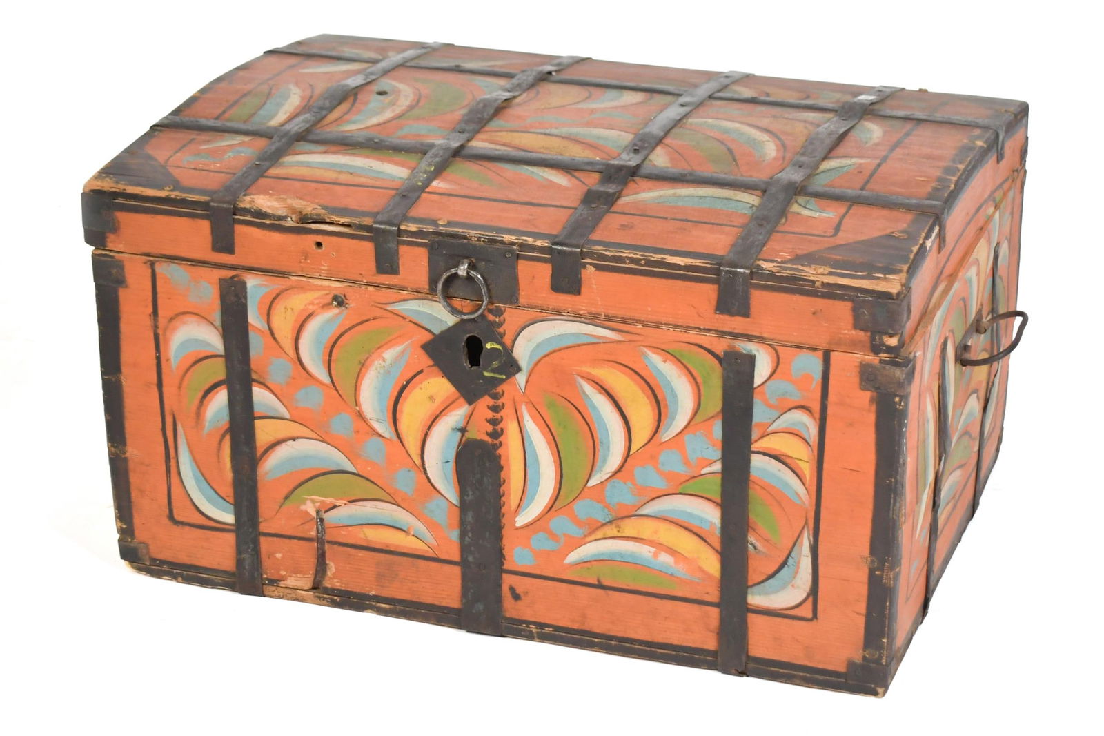 19TH C. PAINT-DECORATED STORAGE BOX. (1 of 13)