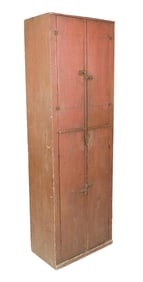 19TH C. RED PAINTED CHIMNEY CUPBOARD.