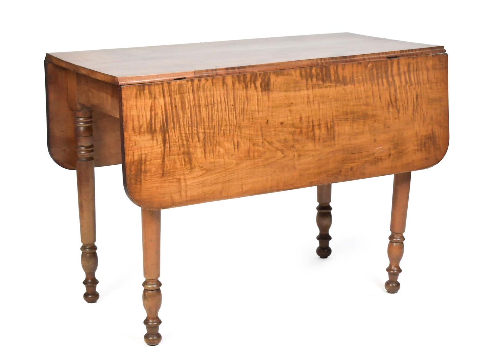 19TH C. TIGER MAPLE DROP LEAF TABLE. (1 of 10)