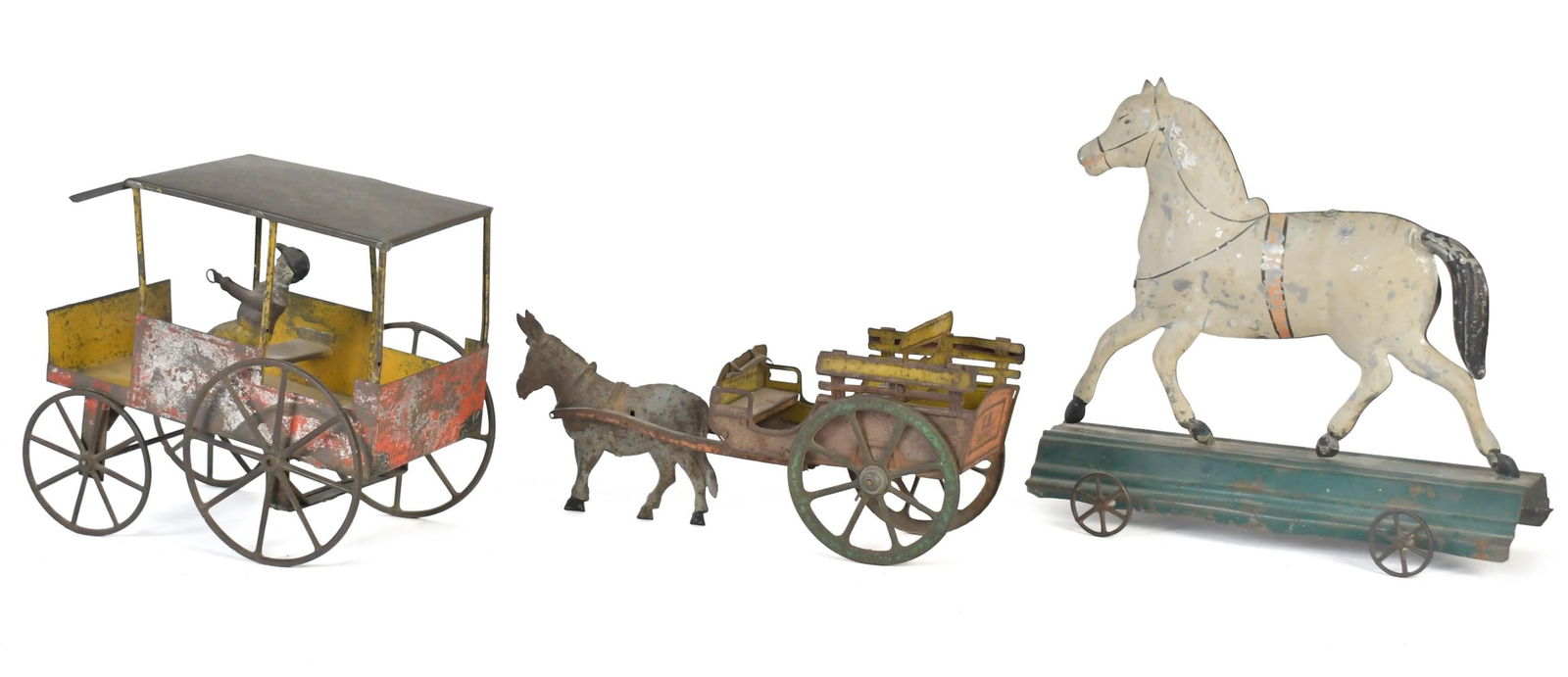 THREE ANTIQUE TIN TOYS. (1 of 9)