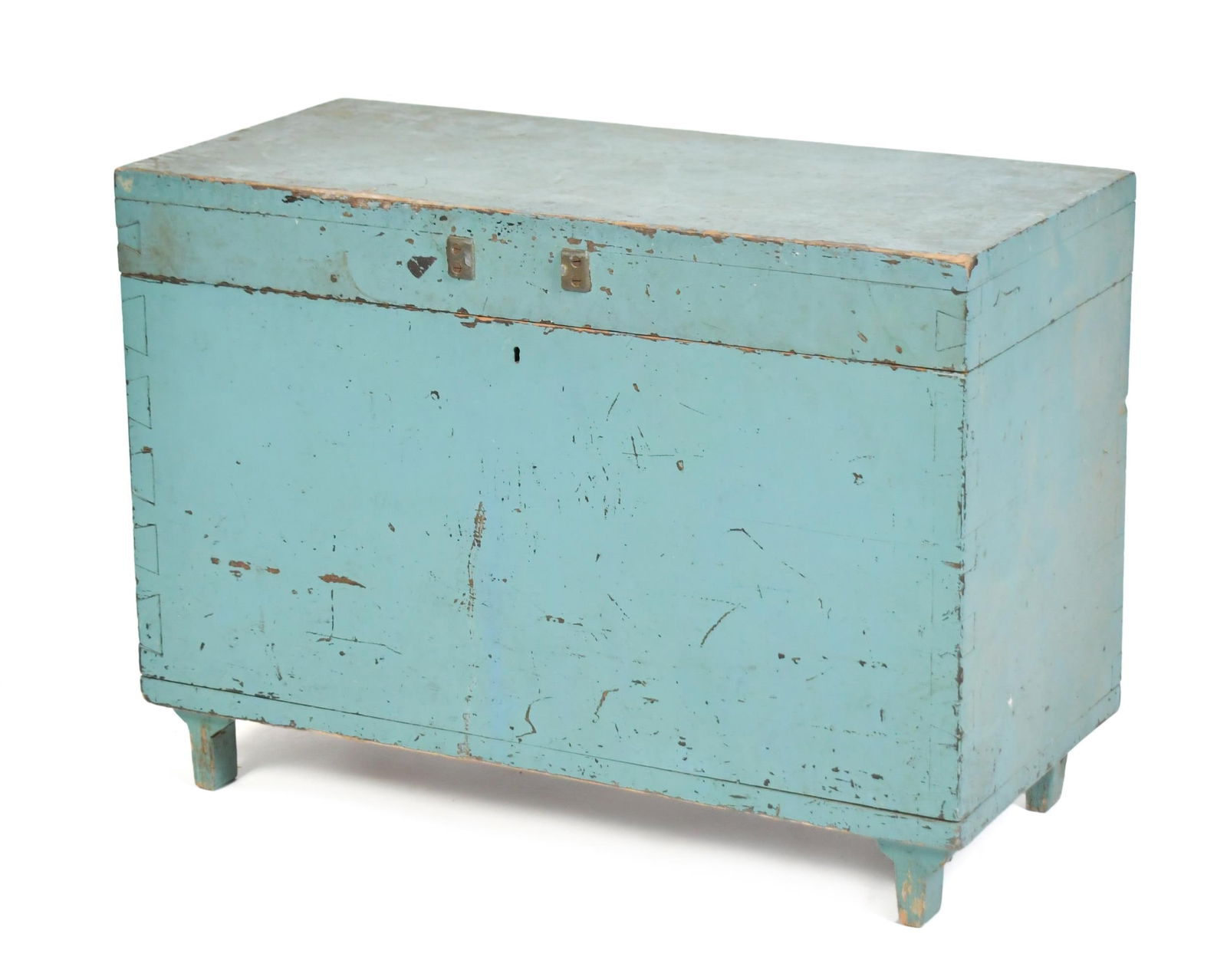 19TH C. TURQUOISE PAINTED STORAGE BOX. (1 of 11)
