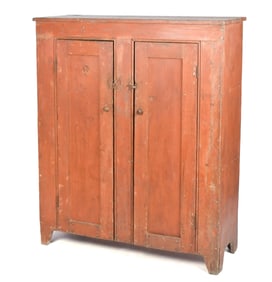 19TH C. RED PAINTED AMERICAN JELLY CUPBOARD.