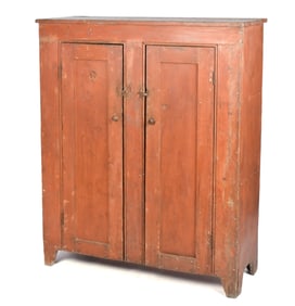 19TH C. RED PAINTED AMERICAN JELLY CUPBOARD.