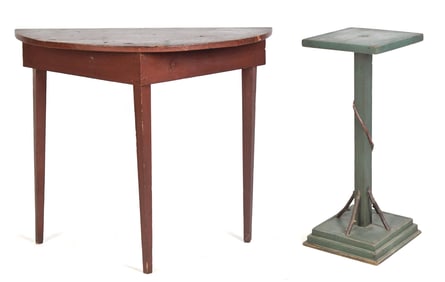 19TH C. DEMI LUNE CONSOLE TABLE AND STAND, 2PCS.
