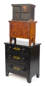 19TH C. CHILDS SIZE CHEST BOX AND WALL BOX.