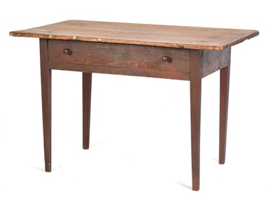 EARLY 19TH C. SINGLE DRAWER TAVERN TABLE, OLD PAINT.