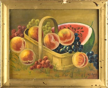 ANTIQUE WJ MORRIS FOLK ART STILL LIFE.