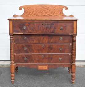 19TH C. NH SHERATON FOUR DRAWER CHEST.