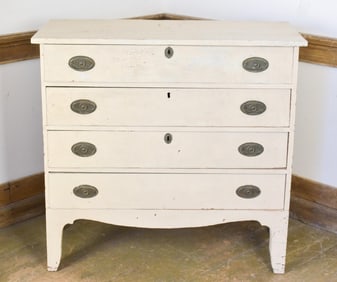 ANTIQUE WHITE-PAINTED HEPPLEWHITE FOUR DRAWER CHEST.