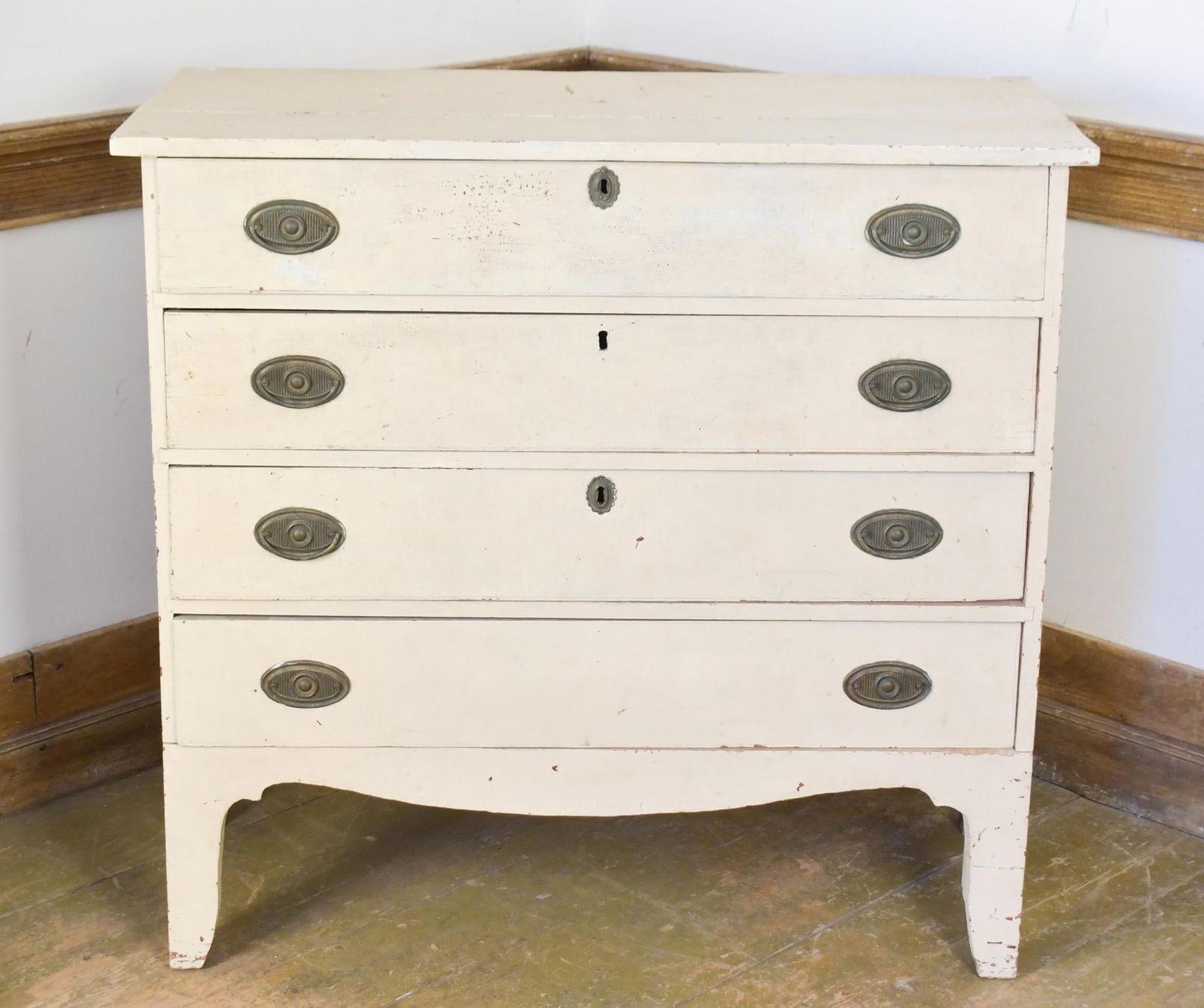 ANTIQUE WHITE-PAINTED HEPPLEWHITE FOUR DRAWER CHEST. (1 of 11)
