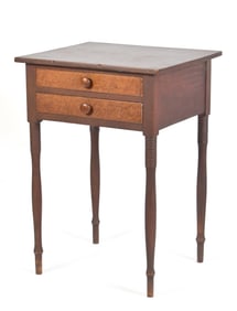 19TH C. PAINTED BIRDSEYE MAPLE TWO DRAWER STAND.