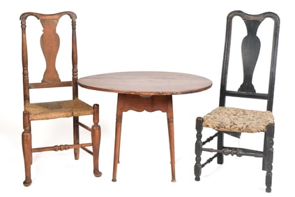 18TH C. TAP TABLE AND QUEEN ANNE CHAIRS, 3PCS.