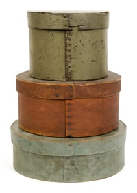 THREE 19TH C. PAINTED PANTRY BOXES.