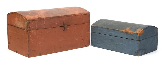 TWO 19TH C. DOME TOP BOXES, AND CONTENTS.