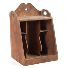 ANTIQUE HANGING CUPBOARD WITH CANTED SIDES.