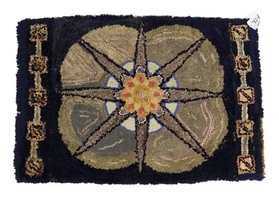 ANTIQUE HOOKED RUG, STAR MOTIF.