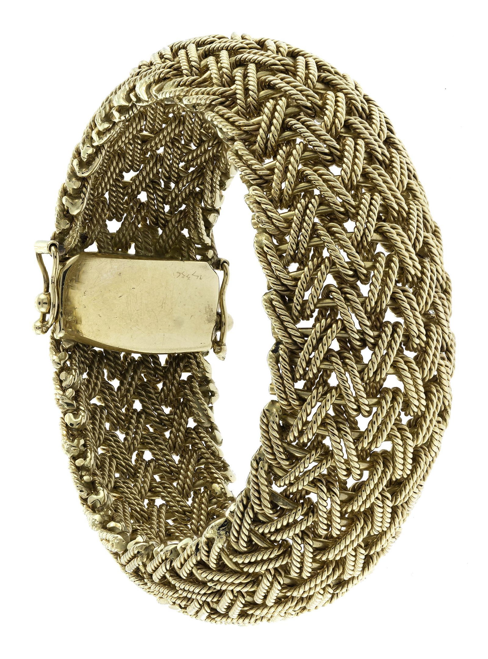 VINTAGE TIFFANY & CO. 14K GOLD WOVEN BRACELET.