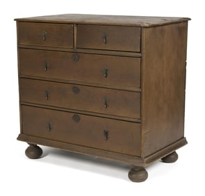 EARLY 18TH C. NEW ENGLAND BALL FOOT CHEST.