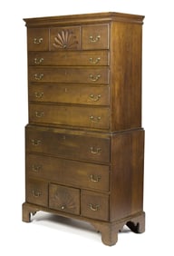 FINE 18TH C. CT CHERRY CHEST ON CHEST.
