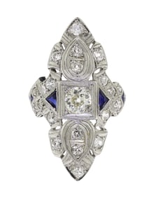 ART DECO PLATINUM DIAMOND SHIELD RING.