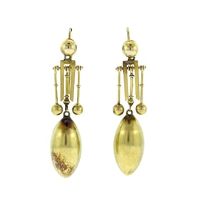VICTORIAN 19K GOLD DANGLE EARRINGS W/ FITTED BOX.