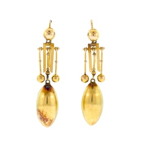 VICTORIAN 19K GOLD DANGLE EARRINGS W/ FITTED BOX.