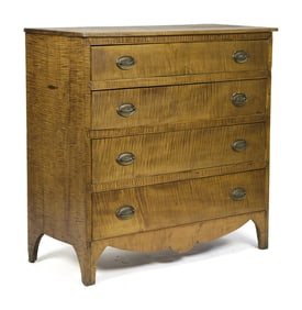 FEDERAL VERMONT TIGER MAPLE FOUR DRAWER CHEST.
