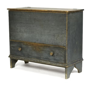 18TH C. BLUE PAINTED QUEEN ANNE BLANKET CHEST.