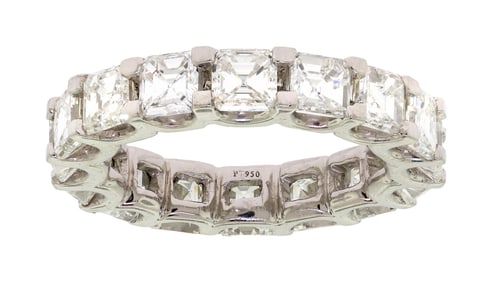 PLATINUM 8 CT. ASSCHER CUT DIAMOND ETERNITY BAND.
