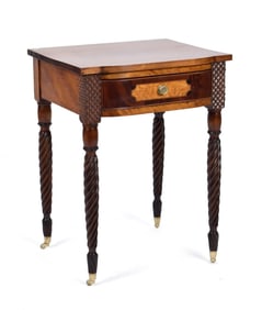 19TH C. SHERATON ONE DRAWER ROPE LEG STAND.