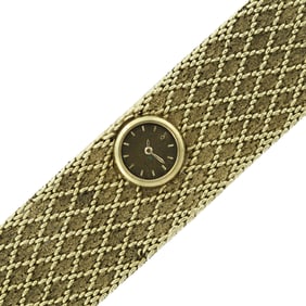 VINTAGE 18K GOLD WOVEN BRACELET WATCH.