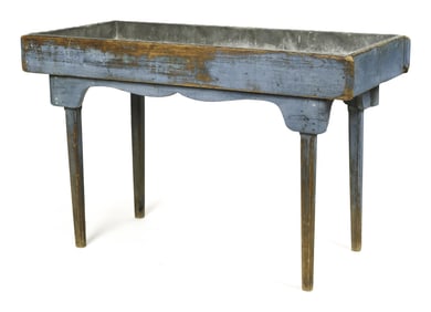 19TH C. BLUE PAINTED POTTING TABLE.