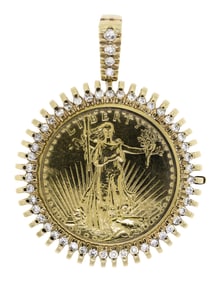 BLANCPAIN $20 ST. GAUDENS PENDANT WATCH W/ DIAMS.
