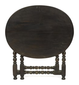 EARLY 18TH C. OAK STRETCHER BASE TUCKAWAY TABLE.