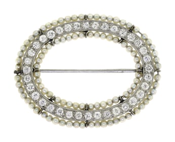 EDWARDIAN TIFFANY & CO. DIAMOND & PEARL PIN.