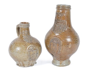 TWO 17TH C. BELLARMINE JUGS.