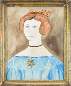 FOLK ART WATERCOLOR, MANNER OF RUTH & SAMUEL SHUTE.