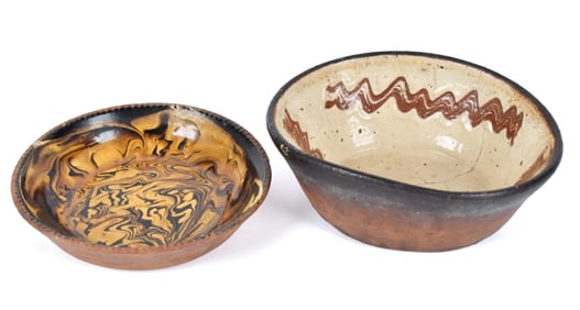 TWO PCS. OF 18TH C. SLIP GLAZED EARTHENWARE.