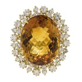 14K GOLD CITRINE & DIAMOND COCKTAIL RING.