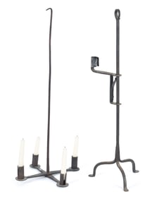 TWO EARLY IRON LIGHTING DEVICES.